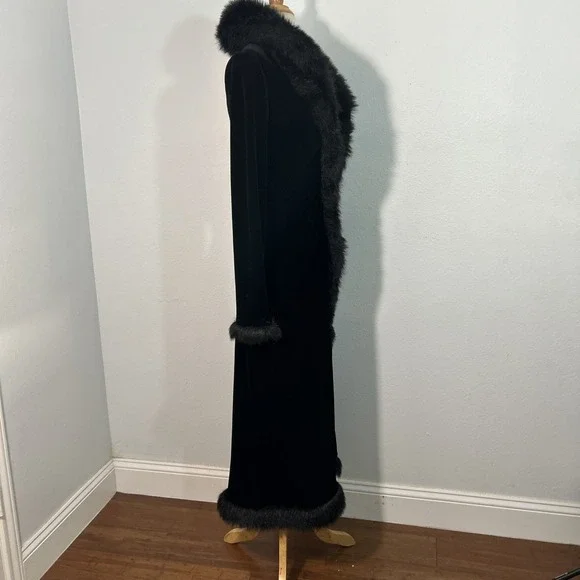 Betsey Johnson Penny Lane Coat Womens S Black Velvet Faux Fur Trim Y2K Glam - Picture 6 of 13